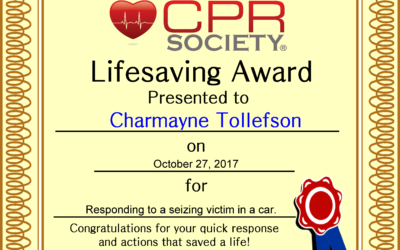 CPR Society Lifesaving Award Presented to Charmayne Tollefson
